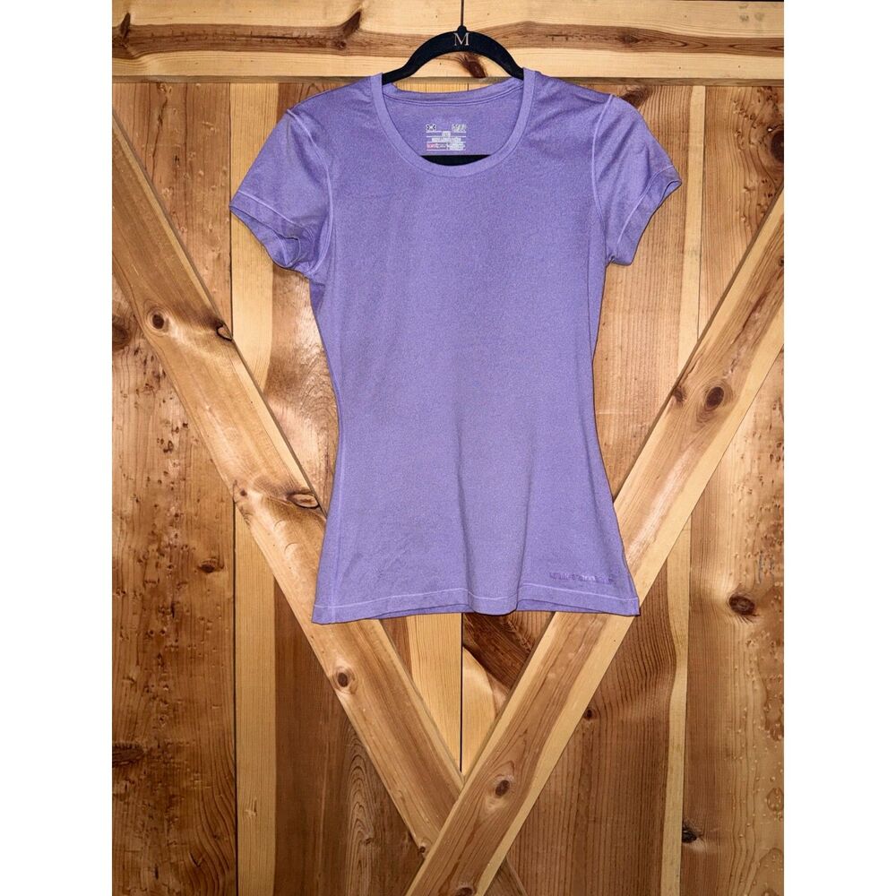 Under Armour Womens Small Purple HeatGear Fitted Short Sleeve Athletic Shirt Gym